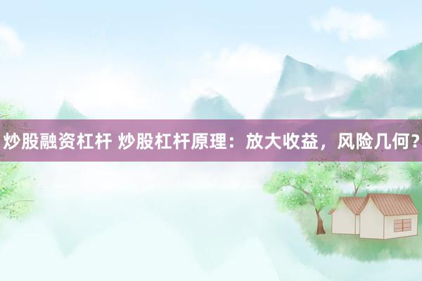 炒股融资杠杆 炒股杠杆原理：放大收益，风险几何？