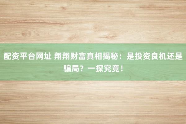 配资平台网址 翔翔财富真相揭秘：是投资良机还是骗局？一探究竟！