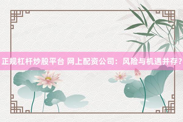 正规杠杆炒股平台 网上配资公司：风险与机遇并存？
