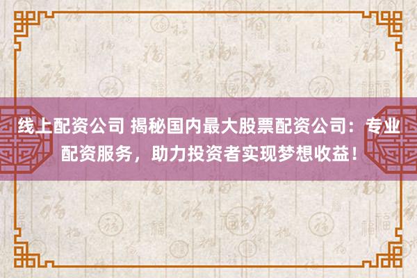 线上配资公司 揭秘国内最大股票配资公司：专业配资服务，助力投资者实现梦想收益！