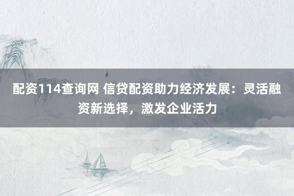 配资114查询网 信贷配资助力经济发展：灵活融资新选择，激发企业活力
