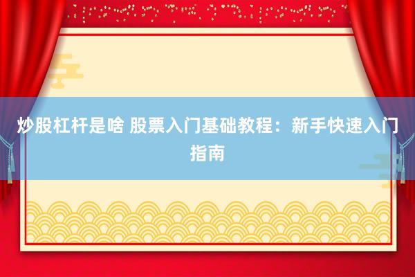 炒股杠杆是啥 股票入门基础教程：新手快速入门指南