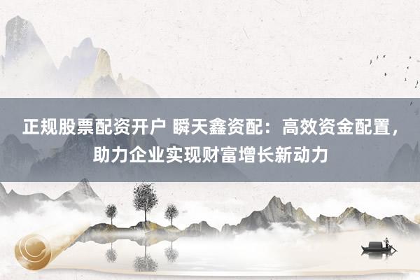 正规股票配资开户 瞬天鑫资配：高效资金配置，助力企业实现财富增长新动力